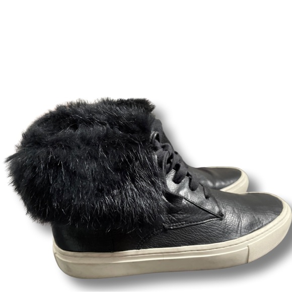 Vince black leather Nyack, high top sneakers with rabbit fur, trim 36/6 - Picture 4 of 6